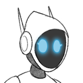 An image of Aster, a robot with a white outer shell. The screen acting as her face displays two elliptical blue eyes each with a pronounced eyelash mark.