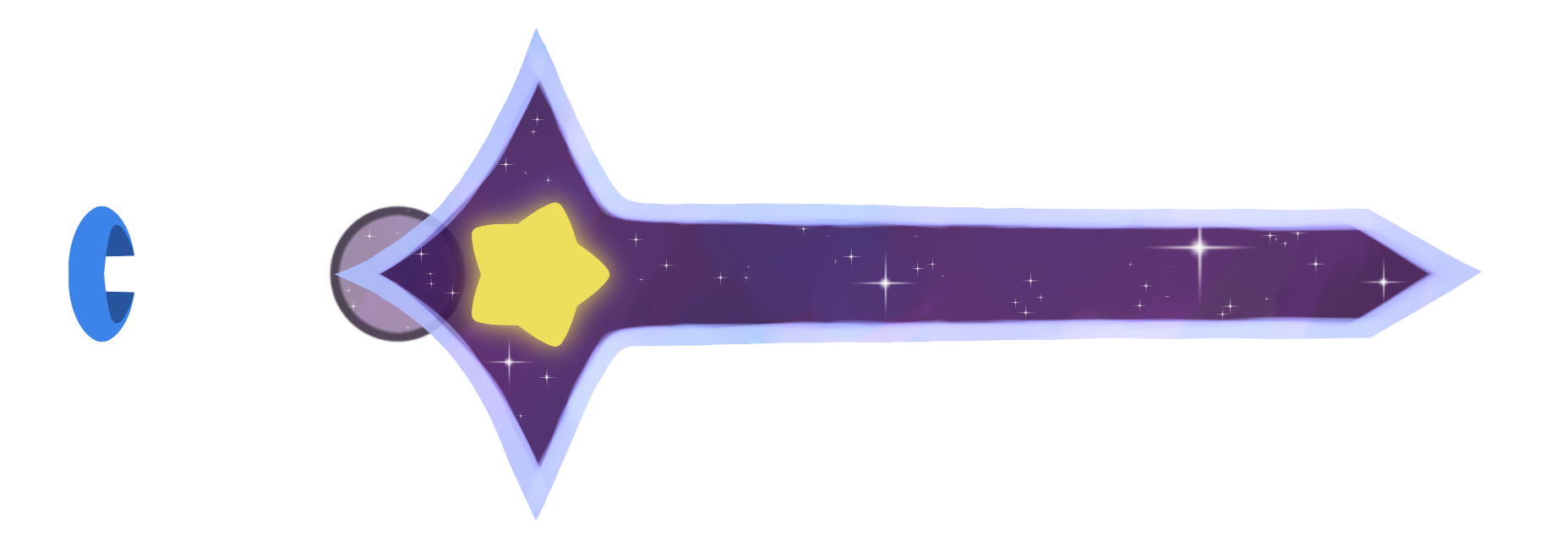 Puri's magic wand acting as the handle for a sword. The blade and "guard" look like a portal to space and appear to be emitting from the star on the end.