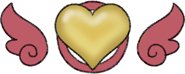 An icon featuring a golden heart overlaying a red ring, flanked by two small red wings.