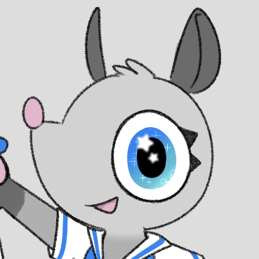 A headshot of Puri, an anthropomorphic opossum girl with large blue eyes.