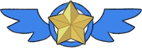 An icon featuring a golden star overlaying a blue ring with two blue wings sprouting from either side.